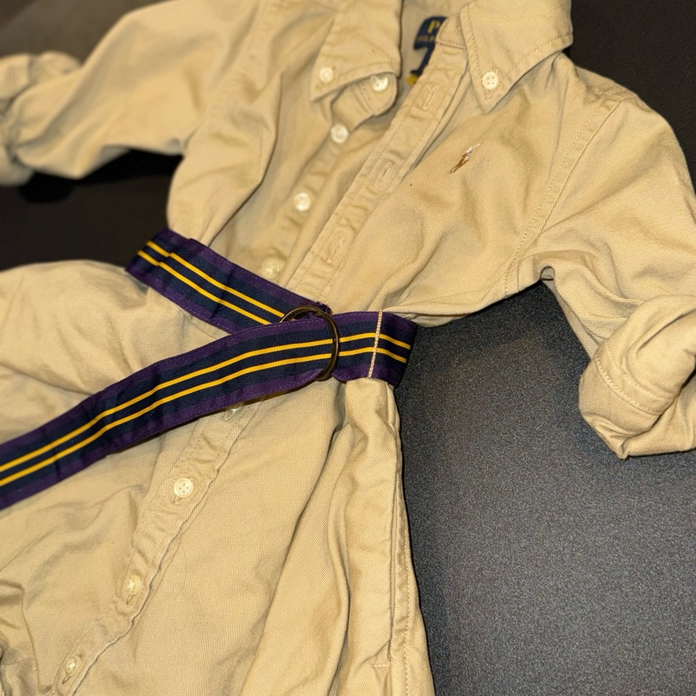 Polo Ralph Lauren Tan Shirt Dress with Purple Belt - Picture 2 of 4